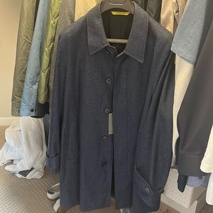 Heather blue Canali light coat. New with tags still attached. Size 52.